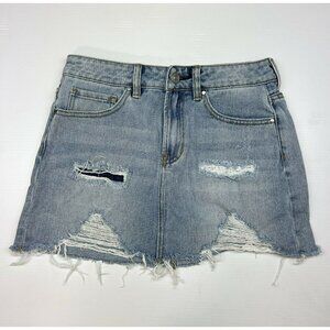 PacSun Jean Skirt Mixed Denim-Medium & Light Wash Frayed Hem Distressed Size 24
